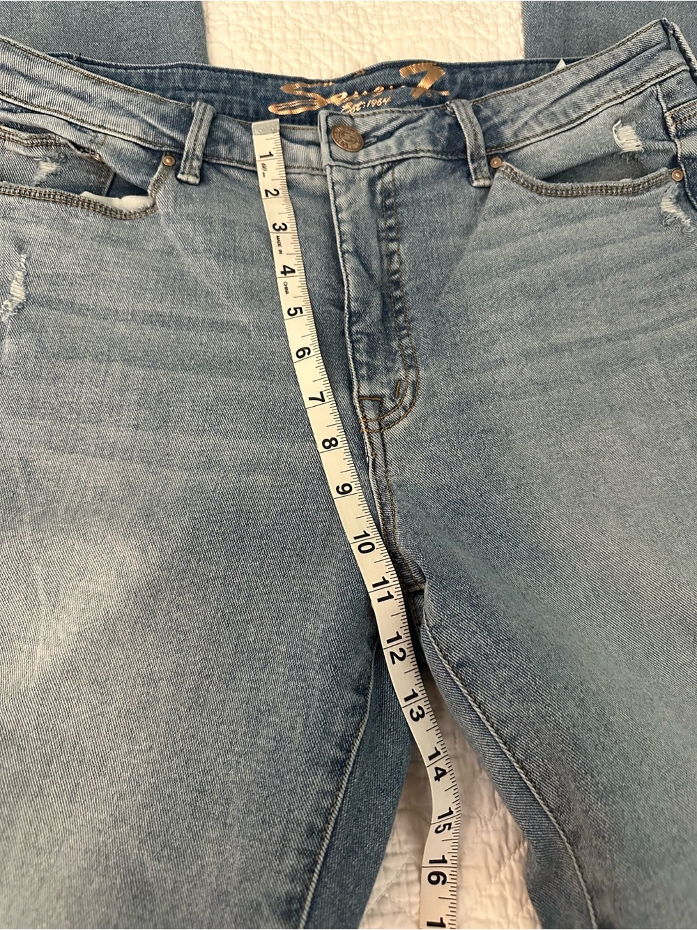Seven7 Women's Light Blue High Rise Distressed Slim Flare Jeans Size 12 - Picture 6 of 11